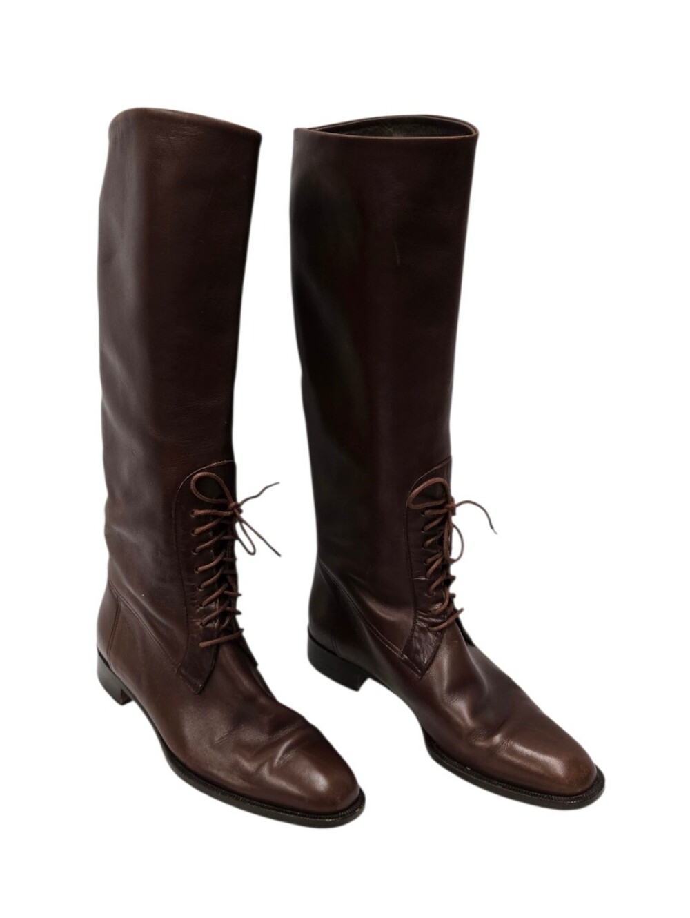MaxMara Leather Slip On Knee-High Riding Boots in Brown